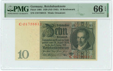 Germany - Weimar Republic 10 Reichsmark 1929 (1945) (ND) PMG 66 EPQ
P# 180b, N# 202882; # C01758812