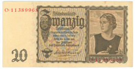 Germany - Third Reich 20 Reichsmark 1939
P# 185, N# 202009; # O-11389968; AUNC-