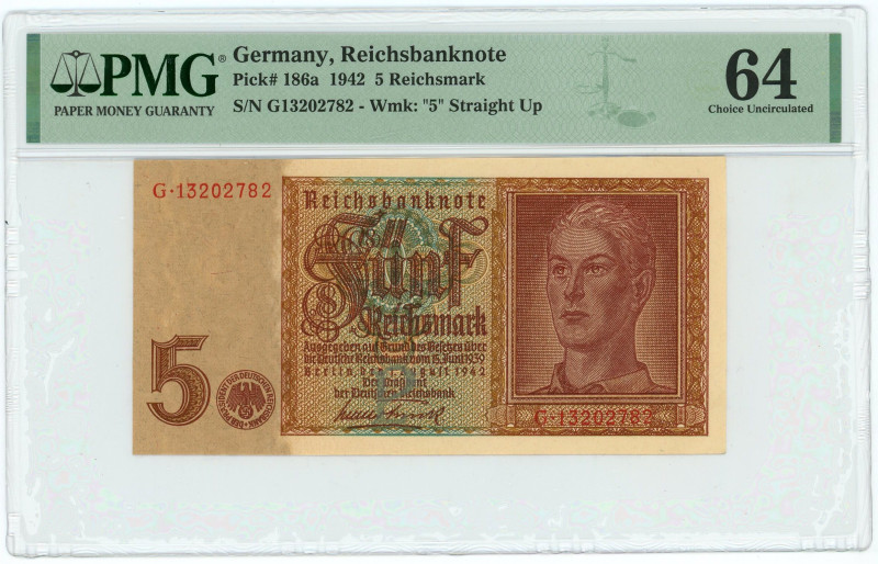 Germany - Third Reich 5 Reichsmark 1942 PMG 64
P# 186a, N# 203783; # G13202782