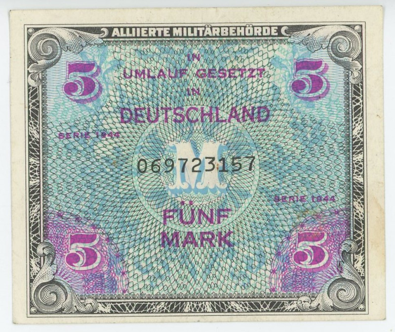 Germany - Third Reich 5 Mark 1944 Allied Occupation
P# 193a, N# 207238; # 06972...