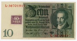 Germany - DDR 10 Mark 1948
P# 4a, N# 209088; # L 36701917; Adhesive stamp on 10 Reichsmark (1929), P#180a: Underprint letter K; VF