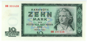 Germany - DDR 10 Mark 1964
P# 23a, N# 209129; # DB 331438; UNC