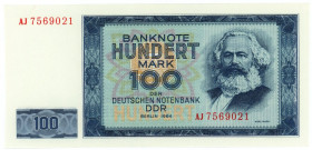 Germany - DDR 100 Mark 1964
P# 26a, N# 209134; # AJ 7569021; UNC