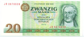 Germany - DDR 20 Mark 1975
P# 29b, N# 205900; # JR 0676939; UNC