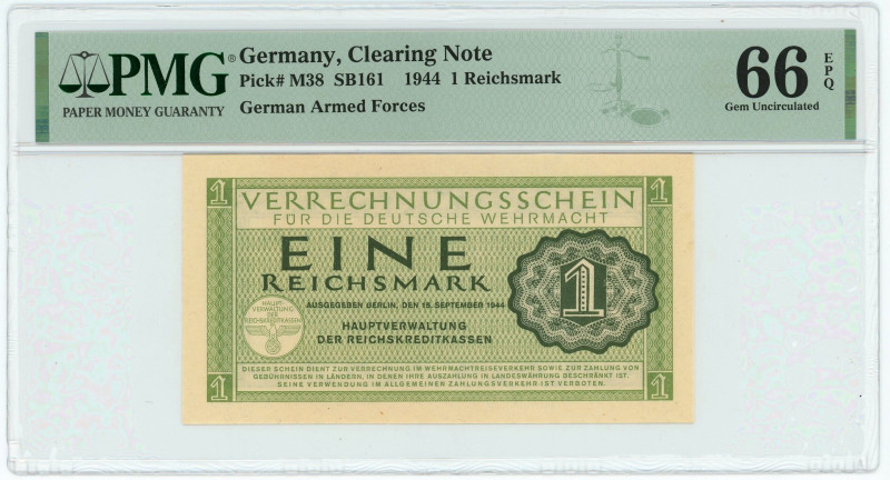 Germany - Third Reich 1 Reichsmark 1944 PMG 66 EPQ
P# M38, N# 208983