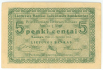 Lithuania 5 Centai 1922
P# 2, N# 239221; XF-