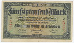 German States Saxony Dresden 50000 Mark 1923
P# S959, N# 209366; # C 064428; VF