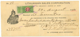 Lithuania Sales Corporation Check 787 Dollars 1921
# 13; VF-XF