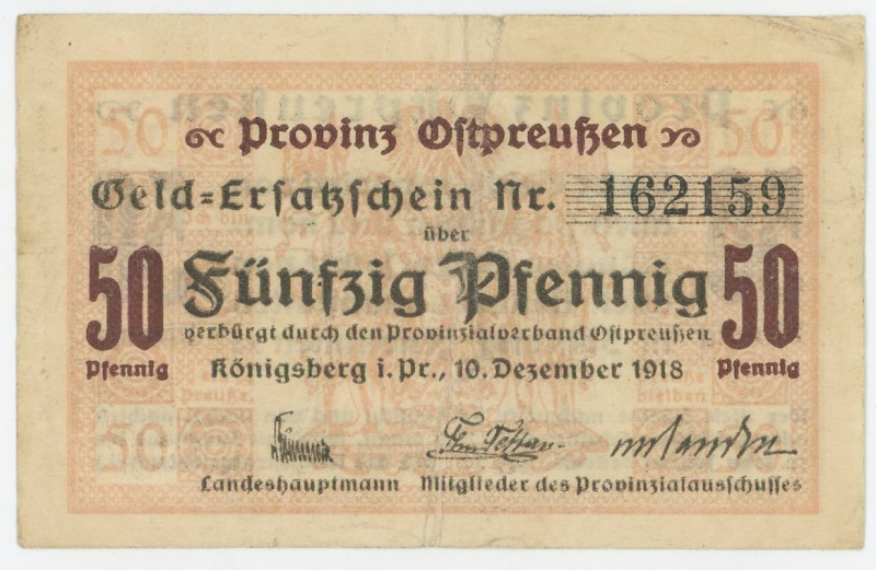 Germany - Empire East Prussia Konigsberg 50 Pfennig 1918
N# 320596; VF-