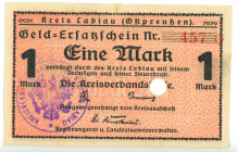 Germany - Weimar Republic Kreis Labiau 1 Mark 1918 - 1923 (ND)
UNC, cancelled with hole