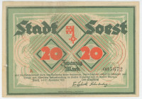 Germany - Weimar Republic Prussia Soest 20 Mark 1922
N# 280116; # A 005672; VF+