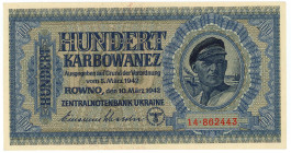 Ukraine 100 Karbovantsev 1942 German Occupation
P# 55, DK # 51; 14.862443; UNC