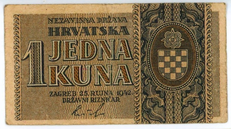 Croatia 1 Kuna 1942
P# 7a, N# 204246; # R 296566; VF