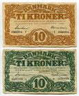 Denmark 2 x 10 Kroner 1943 - 1945
P# 31n & 37a, N# 207044, 221307; # T 6493300, # A 4597570; F-VF