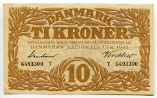 Denmark 10 Kroner 1943
P# 31n, N# 207044; # T 6493300; VF-XF