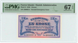 Faeroe Islands 1 Krone 1940 PMG 67 EPQ
P# 9, N# 202316; # 269805A