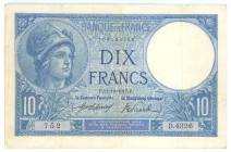 France 10 Francs 1917
P# 73a, N# 206556; # D.4326 752; VF