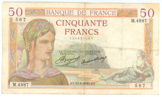 France 50 Francs 1936
P# 81, N# 206516; # M.4987 567; VF-