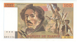 France 100 Francs 1991
P# 154e, N# 204422; # D.184 895134; XF+