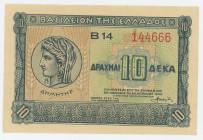 Greece 10 Drachmai 1940
P# 314, N# 208675; # B14 144666; UNC