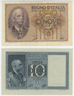 Italy 5 - 10 Lire 1939 - 1940
P# 25c, 28, XF/AUNC