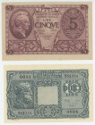 Italy 5 - 10 Lire 1944
P# 31a, 32b, AUNC