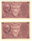 Italy 2 x 5 Lire 1944
P# 31c, N# 207545; XF