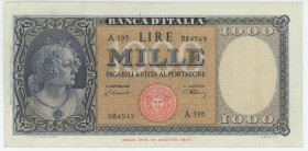 Italy 1000 Lire 1947
P# 83, N# 208564; # A195 084549; Type B; XF