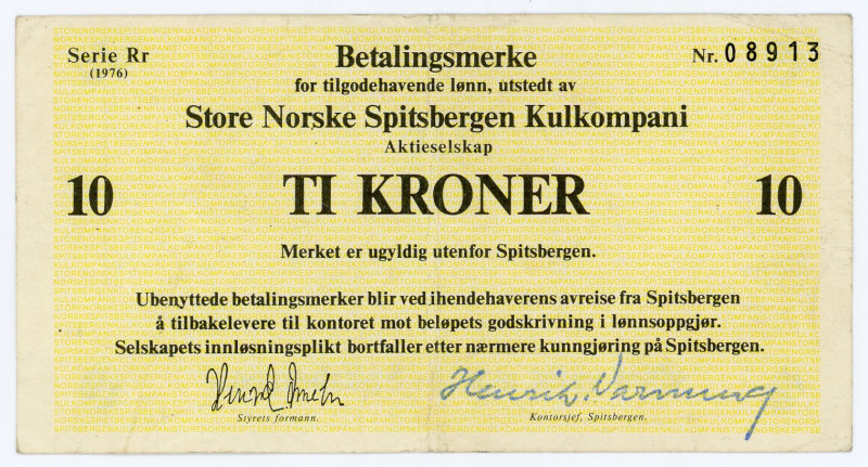 Norway Spitsbergen 10 Kroner 1976
N# 202382; # Rr 08913; VF