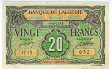 Algeria 20 Francs 1948
P# 103, N# 238484; # O.71 052; XF+