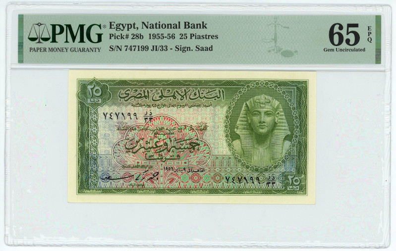 Egypt 25 Piastres 1955 - 1956 PMG 65 EPQ
P# 28b, N# 208858; # 747199 JI33