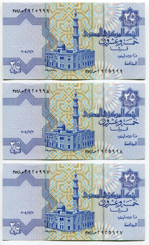 Egypt 3 x 25 Piastres 2004 With Consecutive Numbers
P# 57e, N# 204738; # 302/g ...