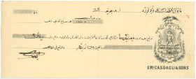 Egypt Emanuel Casdagli & Sons Cheque for 100 Pounds Cairo 1912 (?)
Scarce check issued by a prominent Greek merchant house in Cairo - Emanuel Casdagl...