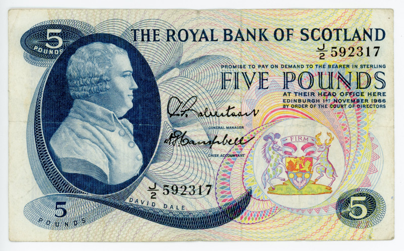 Scotland Royal Bank of Scotland 5 Pounds 1966
P# 328, N# 224507; #J/2 592317; V...