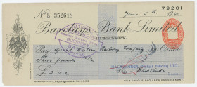 Guernsey Barclays Bank Limited Check for 3 Pounds 16/2 Pence 1940
# 352618; Great Western Railway; XF