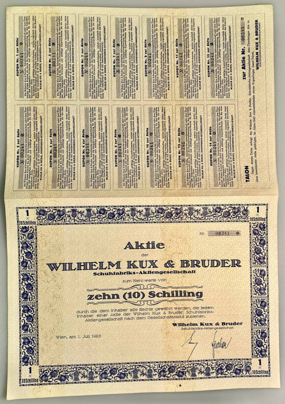 Austria Wilhelm Kux & Bruder 10 Shares of 10 Schilling each 1928
# 241; VF