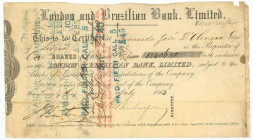 Brazil London and Brazilian Bank Ltd 100 Pounds 1862 Share 1863
# 12406; The bank was established in 1862 as the London and Brazilian Bank, Limited a...