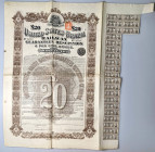 Brazil United States of Brazil Railway Guarantees Rescission 4 % Bonds 4% Bond of £20 1903
# 247992; Very large format, with central fold. Coat-of-ar...