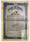 Brazil State of Bahia 5% Funding Loan £10 Bearer Bond 1928
# 29031; some coupons remaining, British revenue stamp, bilingual: French, English, overpr...