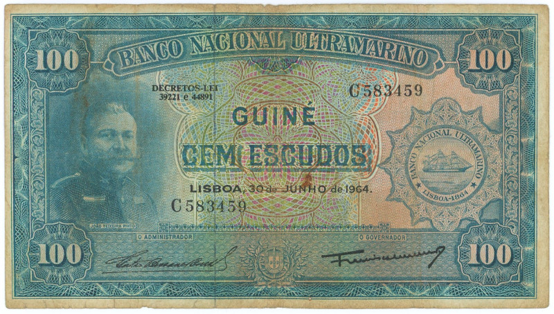 Guinea-Bissau 100 Escudos 1964
P# 41a, N# 270583; # C 583459; F+