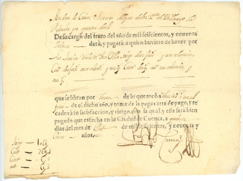 Spain Cuenca Payment Order 1695
XVII printed document with manuscript details; ...