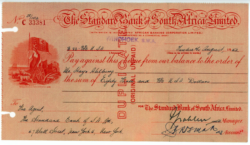 South Africa The Standard Bank of South Africa Ltd Bill of Exchange for $83,40 W...