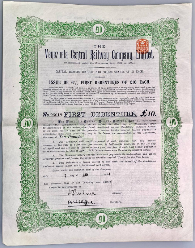 Venezuela Venezuela Central Railway Co Ltd, 6% First Debenture of £10 1900
# 26...