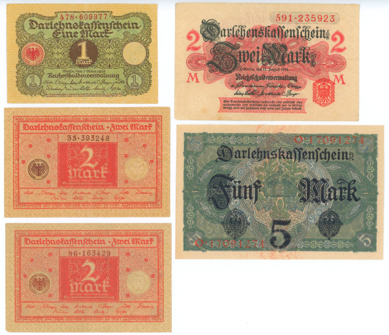 Germany - Weimar Republic Lot of 5 Banknotes 1914 - 1920
Various Dates, Denomin...