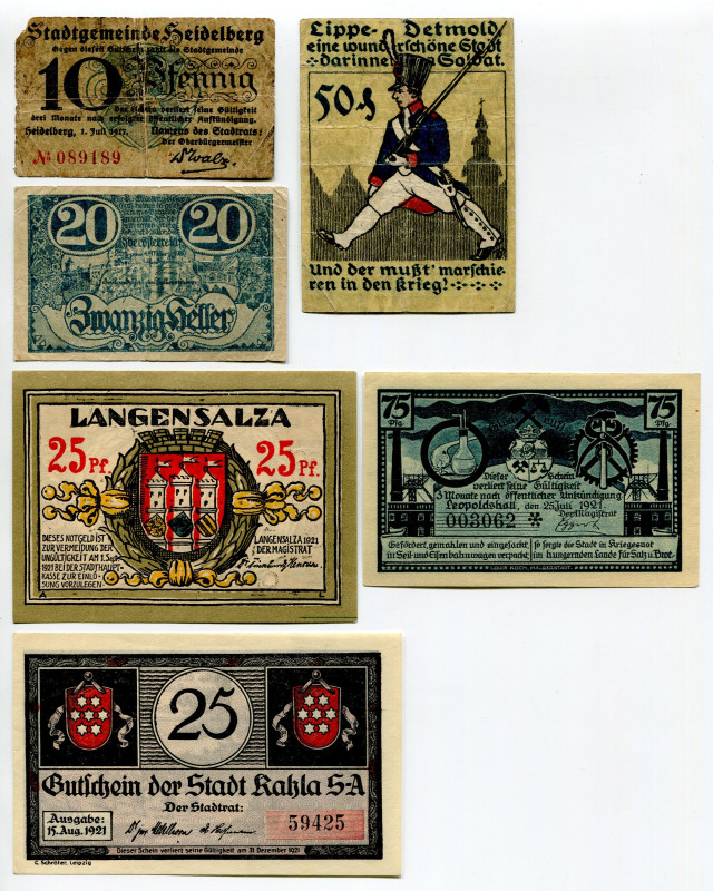 Germany - Weimar Republic Lot of 6 Notgeld 1918 - 1920
Various Dates, Denominat...