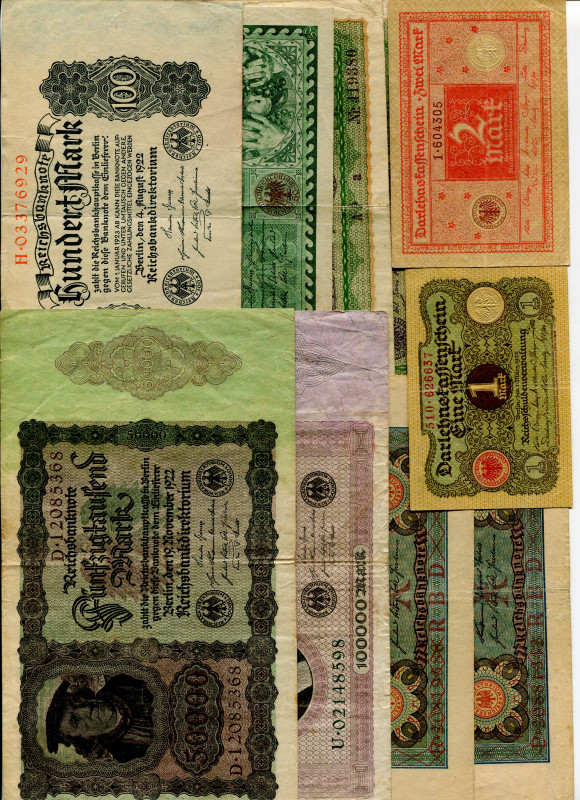 Germany - Weimar Republic Lot of 11 Banknotes 1918 - 1923
Various Dates, Denomi...