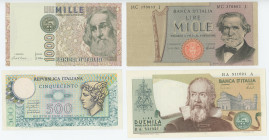 Italy Lot of 4 Banknotes 1973 - 1982
Various Dates, Denominations & Conditions; VF/AUNC+