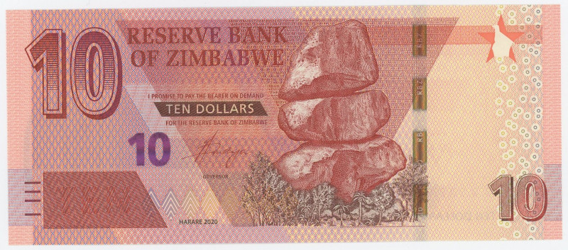 Zimbabwe 10 Dollars 2020
P# 103, N# 215453; # AA 3079055; UNC