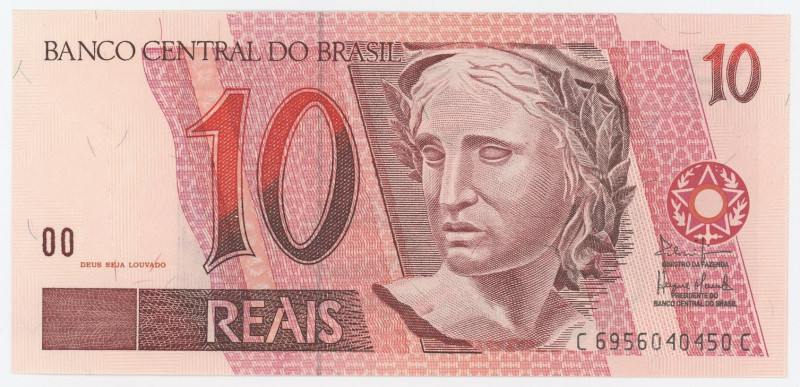 Brazil 10 Reais 1997 - 2010 (ND)
P# 245Ag, N# 209797; # C 6956040450 C; Waterma...