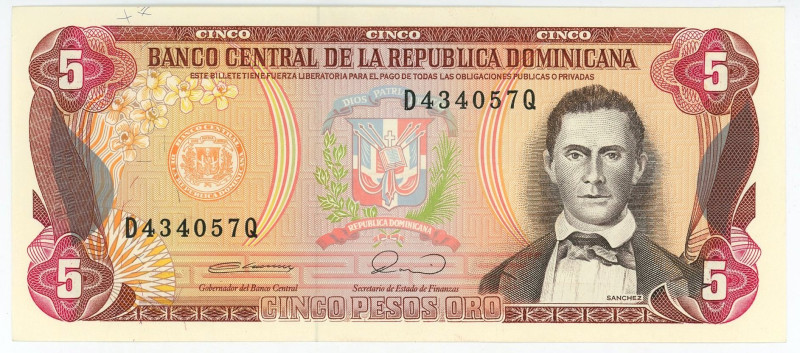 Dominican Republic 5 Pesos 1990
P# 131, N# 208660; # D 434057 Q; UNC